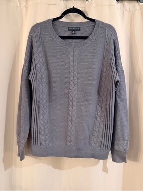 NWT Joan Vass Gray Cable-Knit Crewneck Sweater
